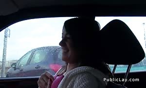 brown-haired noob hotty rams in vehicle in public