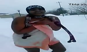 lady Get's naked just To Do The Snow Challenge. SMH