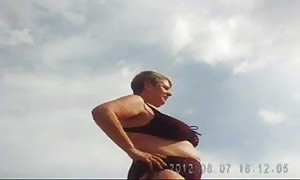 Russian old huge-chested on the beach! amateur!